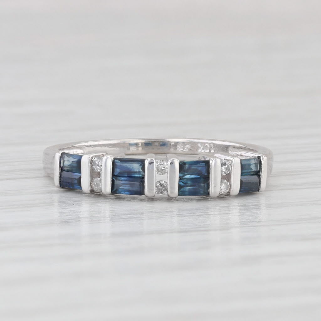 Light Gray 0.56ctw Blue Sapphire Diamond Ring 10k White Gold Size 7.25 Stackable Band