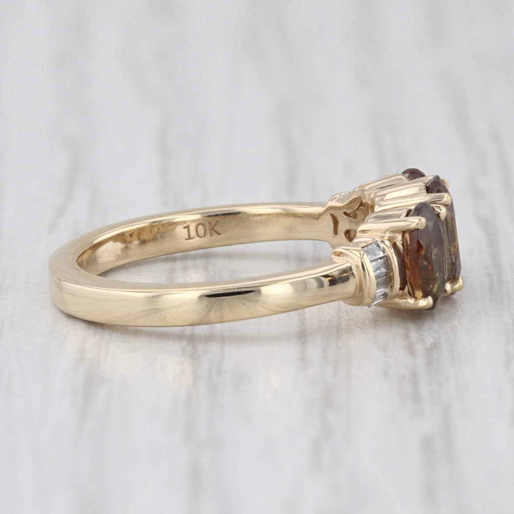 1.60ctw Andalusite Diamond 3-Stone Ring 10k Yellow Gold Size 6.25