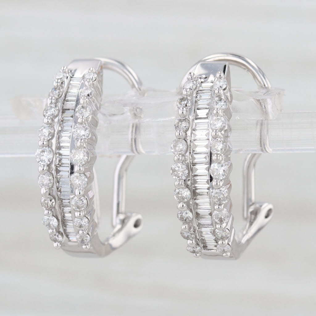 0.94ctw Diamond J-Hook Earrings 14k White Gold Drops Omega Backs