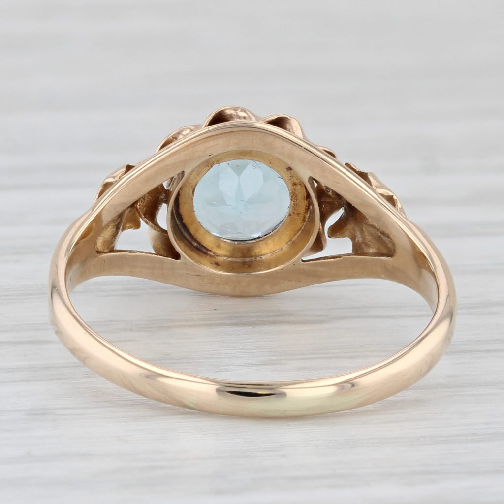 Light Gray Vintage Church & Co 1.30ct Blue Topaz Round Solitaire Ring 14k Gold Size 7.25