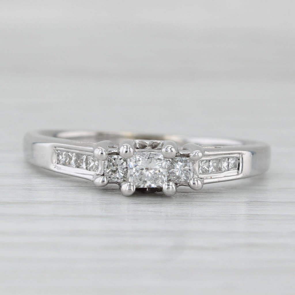 Light Gray 0.51ctw 3-Stone Diamond Engagement Ring 14k White Gold Size 8.5