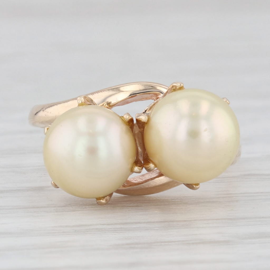 Light Gray Golden Cultured Pearl Bypass Ring 10k Yellow Gold Size 5