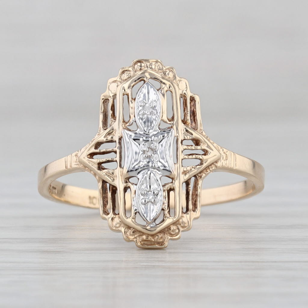 Vintage Diamond Ring 10k Yellow White Gold Size 7.75