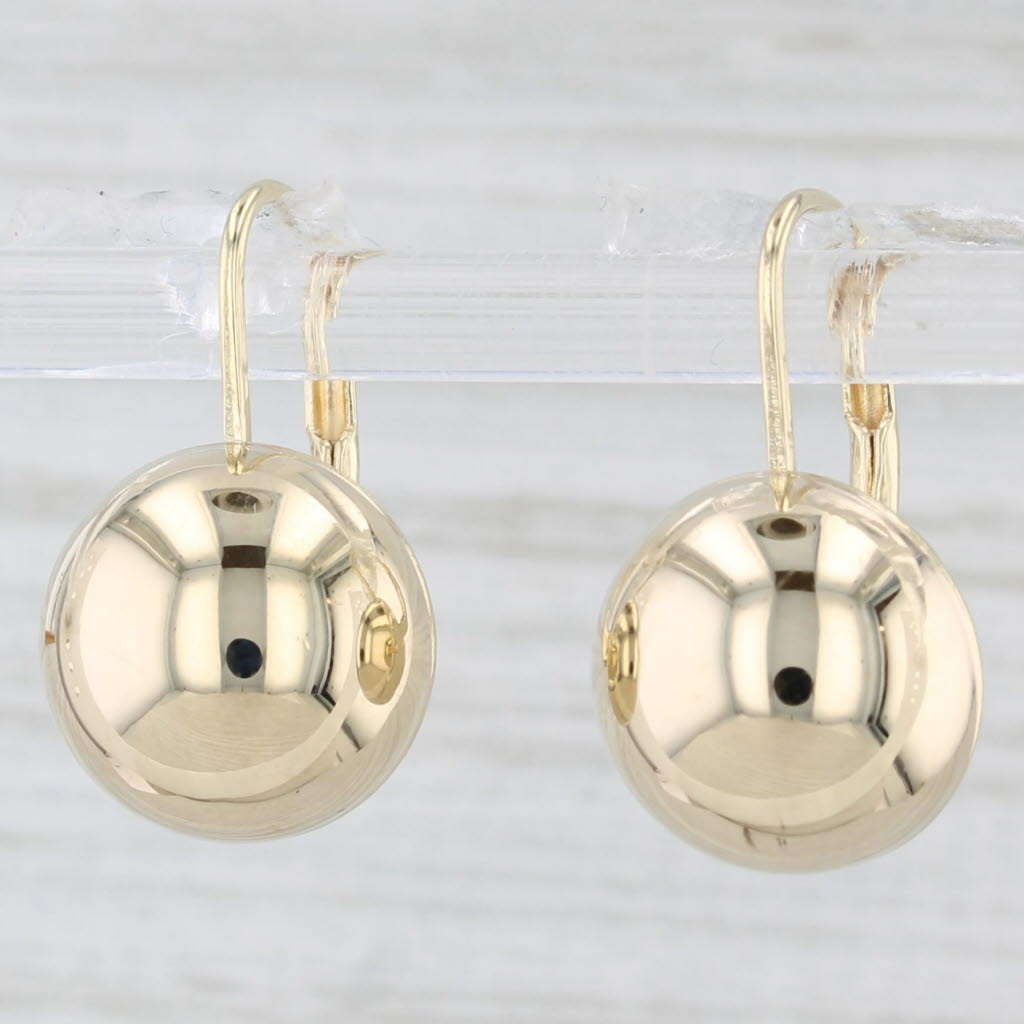 Light Gray Bead Drop Earrings 14k Yellow Gold Pierced Lever Backs