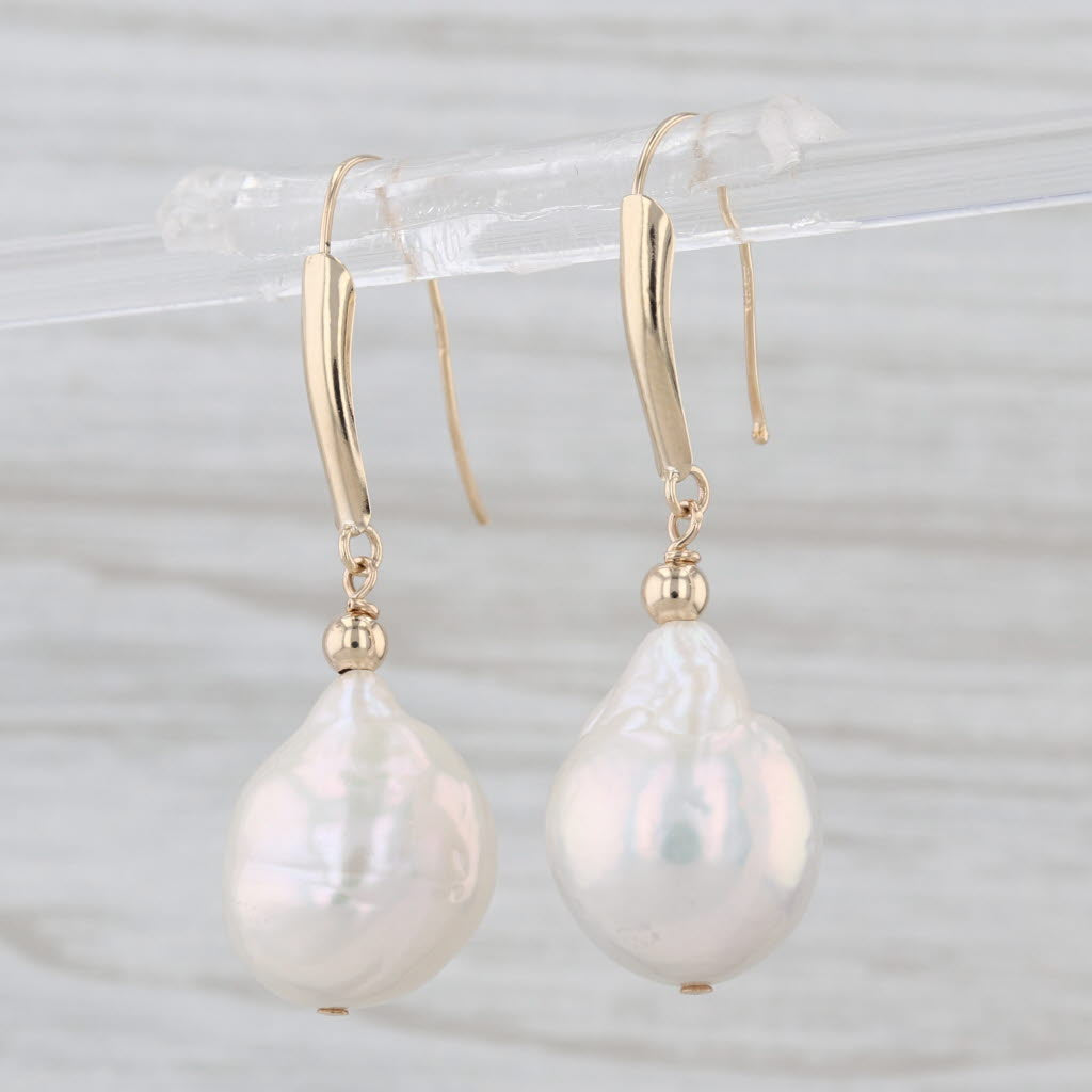 Cultured Pearl Baroque Drop Earrings 14k Yellow Gold Hook Post Dangles