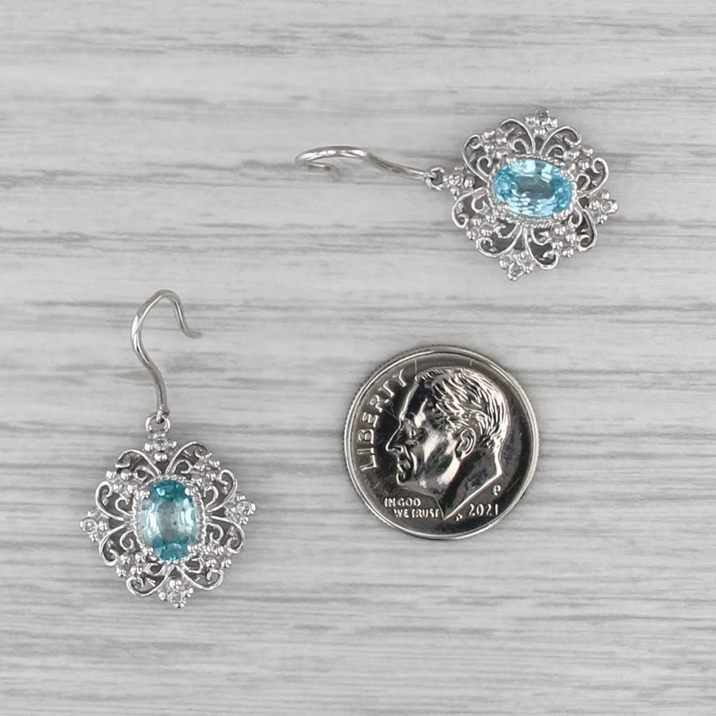 2.50ctw Zircon Diamond Ornate Dangle Earrings 10k White Gold Hook Posts