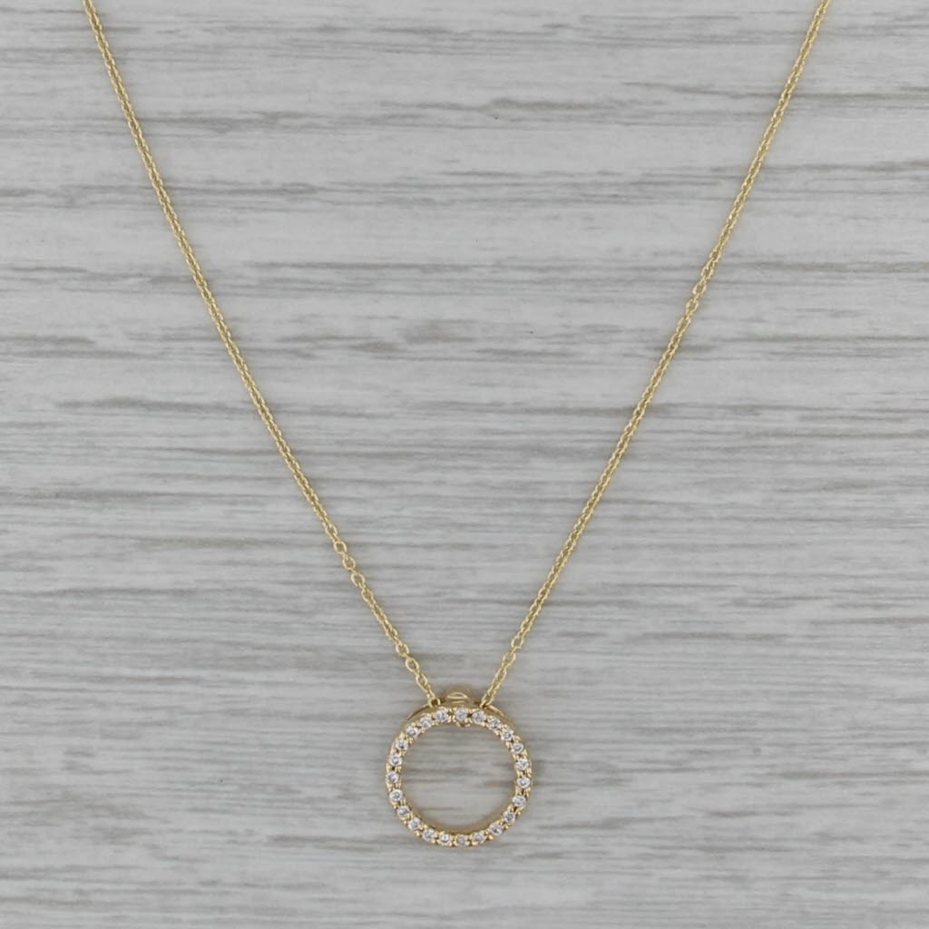 New Roberto Coin Tiny Treasures Diamond Circle Pendant Necklace 18k Gold 16"-18"