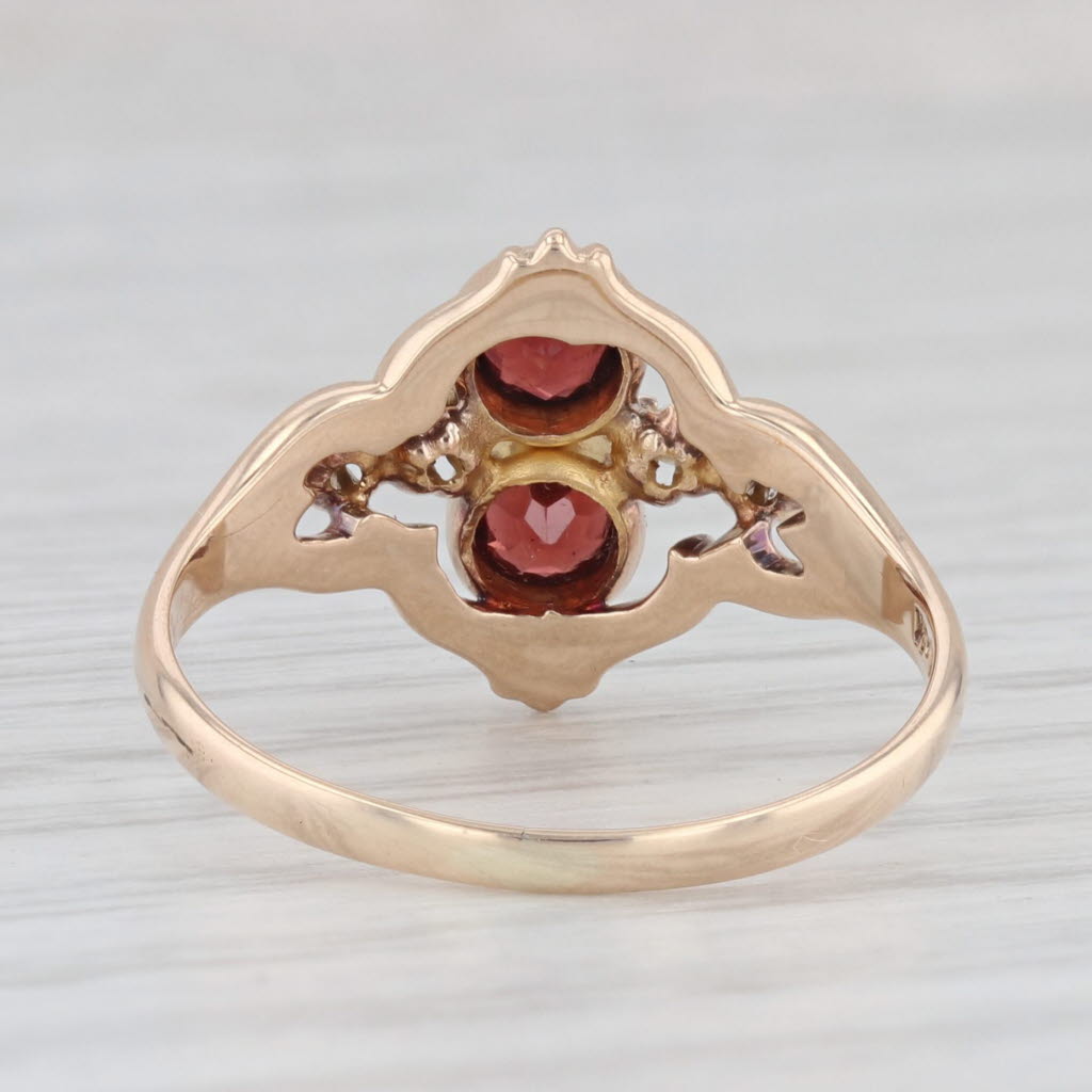 Light Gray Victorian Garnet Seed Pearl 10k Yellow Gold Size 6.5 Antique Ring