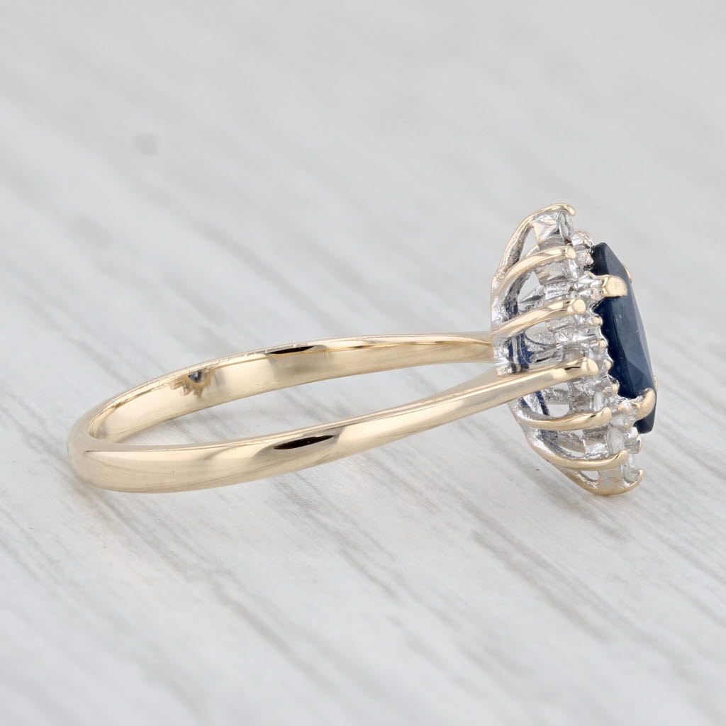 Light Gray 0.70ctw Marquise Blue Sapphire Diamond Halo Ring 10k Gold Size 6.25 Engagement