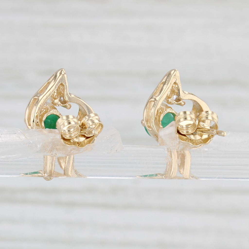 Light Gray 0.50ctw Emerald Stud Earrings 14k Yellow Gold Diamond Accents