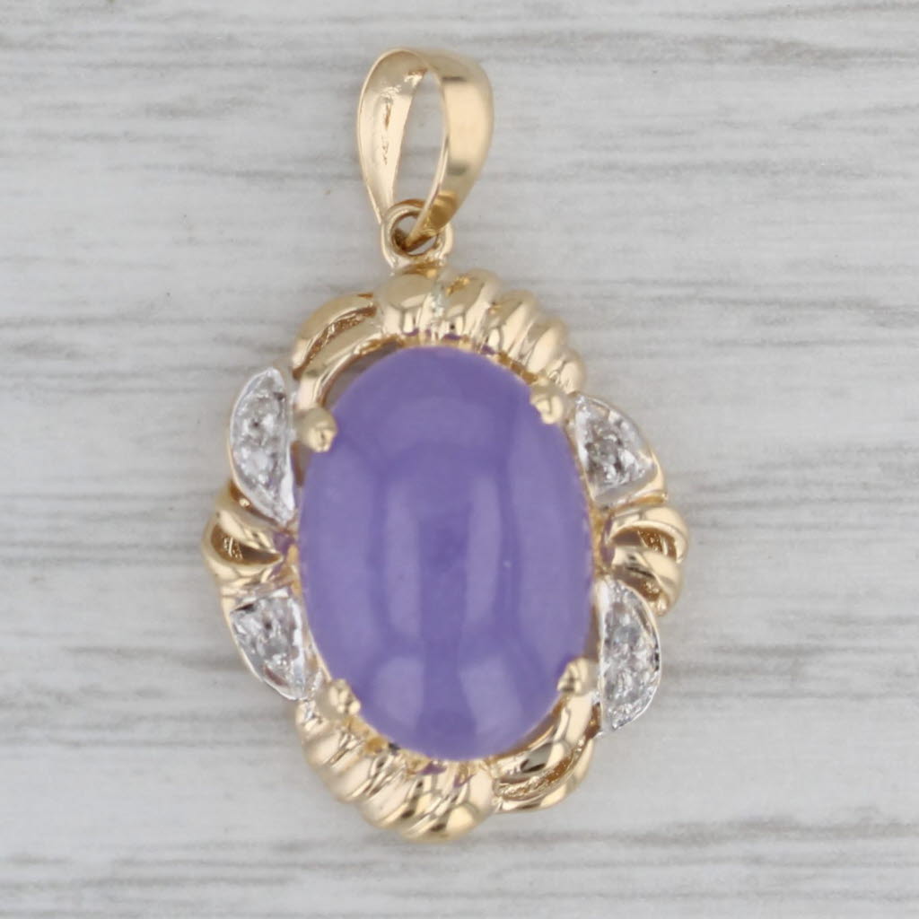 Gray Lavender Jadeite Jade Diamond Pendant 14k Yellow Gold Oval Cabochon