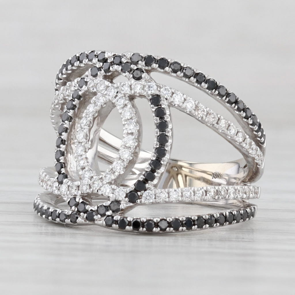 Light Gray 0.93ctw Black White Diamond Ring 18k White Gold Size 7.5 Cocktail