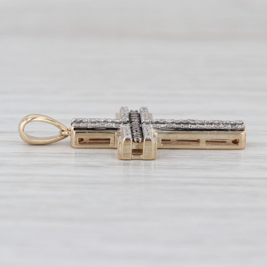 0.50ctw White Brown Diamond Cross Pendant 10k Yellow White Gold