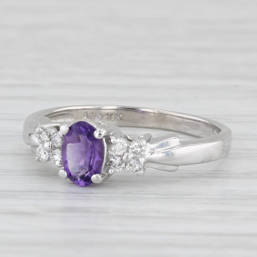 Light Gray 0.44ctw Oval Amethyst Diamond Ring 10k White Gold Size 5.75