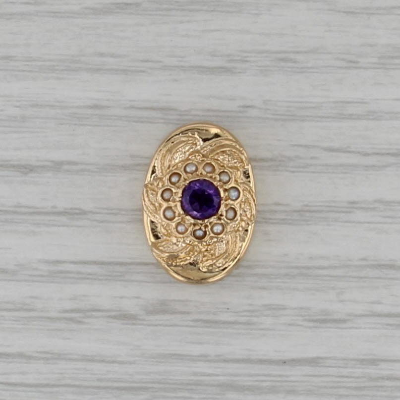 Vintage Richard Klein 0.40ct Amethyst Pearl Flower Slide Charm 14k Yellow Gold