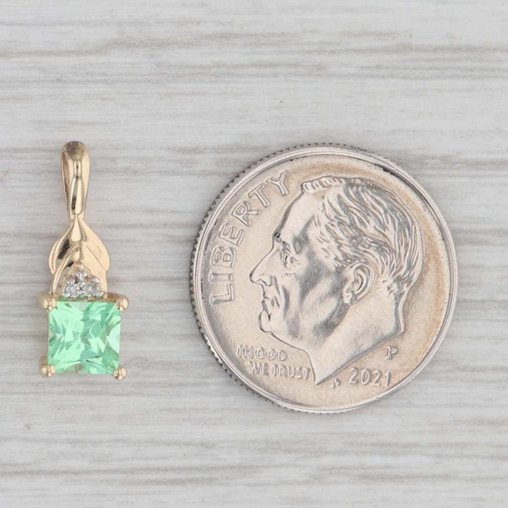 Gray 0.74ct Lab Created Green Sapphire Diamond Pendant 10k Yellow Gold