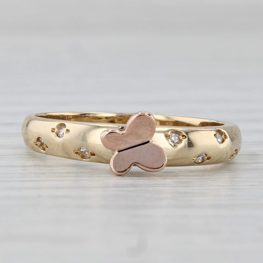 Gray Cubic Zirconia Buttefly Ring 14k Yellow Rose Gold Stackable Band