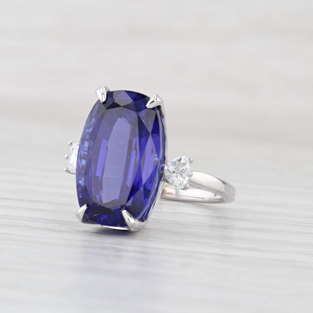 12.92ctw Cushion GIA Tanzanite Diamond Hearts Ring 18k White Gold Size 7