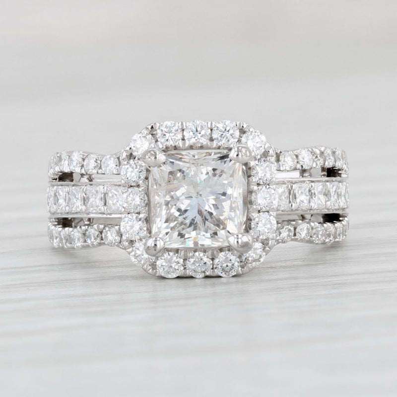 Light Gray 2.21ctw Diamond Engagement Ring Princess Halo Bridal Set 18k White Gold Size 6