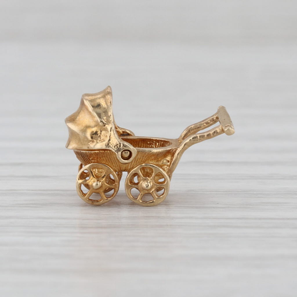 Vintage Baby Stroller Charm 14k Yellow Gold New Mom Small Keepsake Pendant