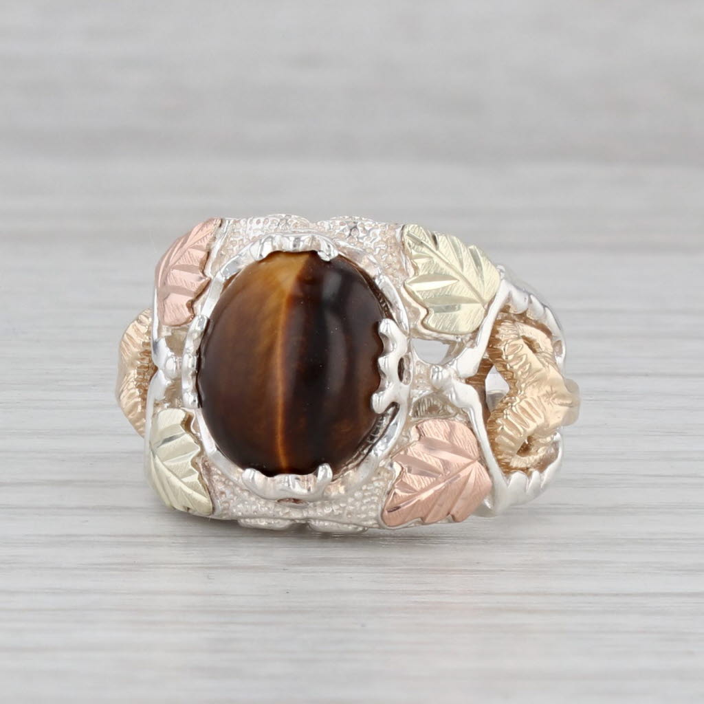 Gray Coleman Co Black Hills Gold Tigers Eye Ram Ring Sterling Silver 12k Gold Size 8