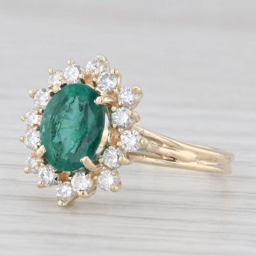 Light Gray 1.68ctw Oval Emerald Diamond Halo Ring 14k Yellow Gold Size 7.75 Engagement