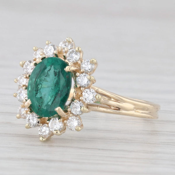 Light Gray 1.68ctw Oval Emerald Diamond Halo Ring 14k Yellow Gold Size 7.75 Engagement