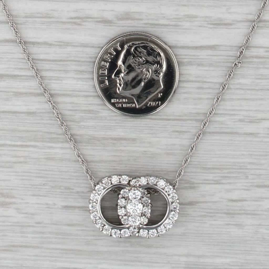 1.06ctw Diamond Interlocking Circles Marriage Pendant 14k Gold 18" Rope Chain