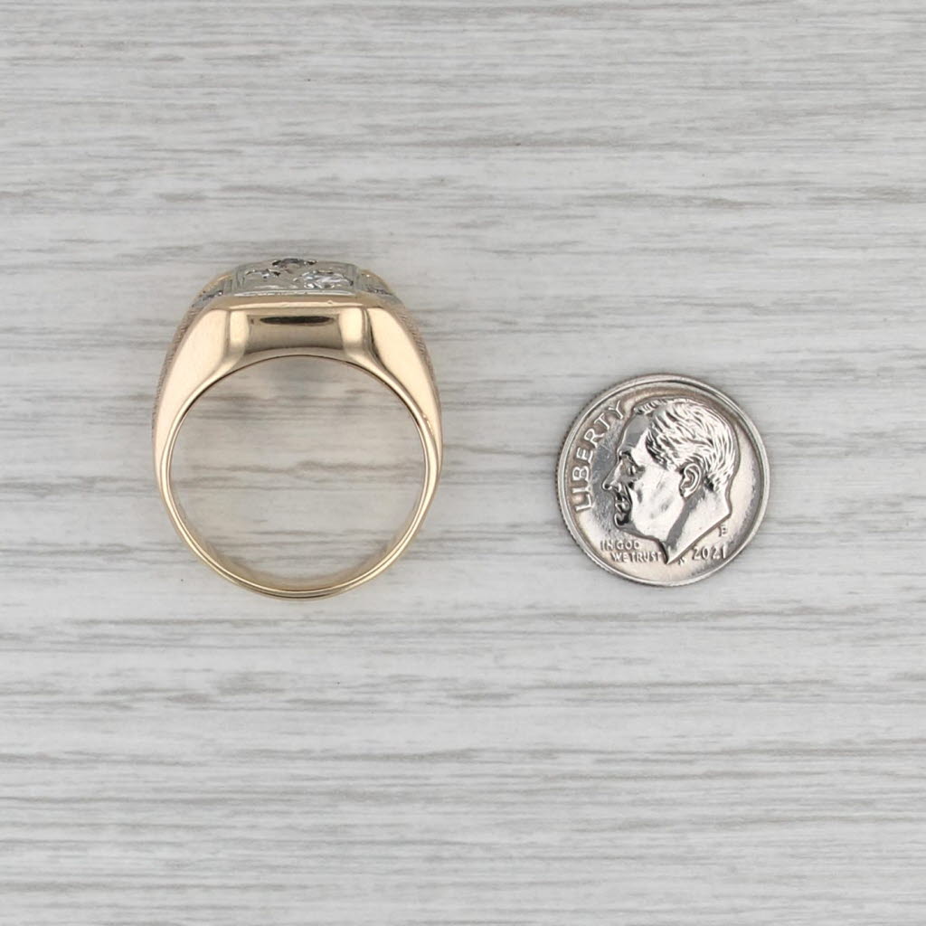 Vintage 0.65ctw Diamond Signet Ring 10k Yellow White Gold Size 10.75