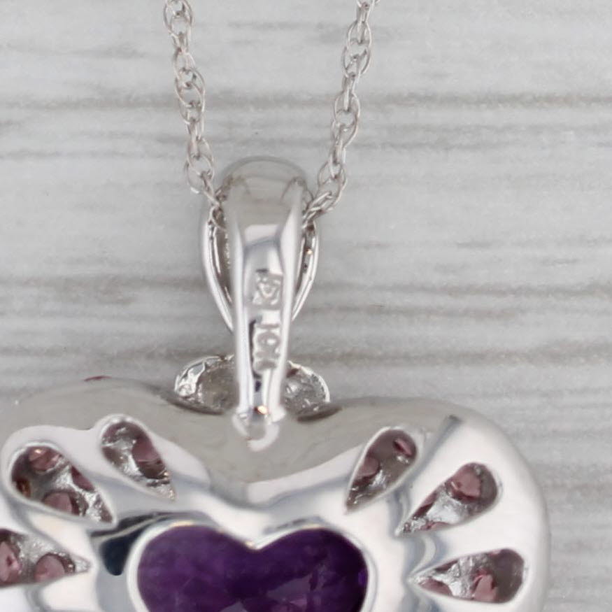 Gray 2.45ctw Amethyst Tourmaline Diamond Heart Pendant Necklace 10k White Gold 18"