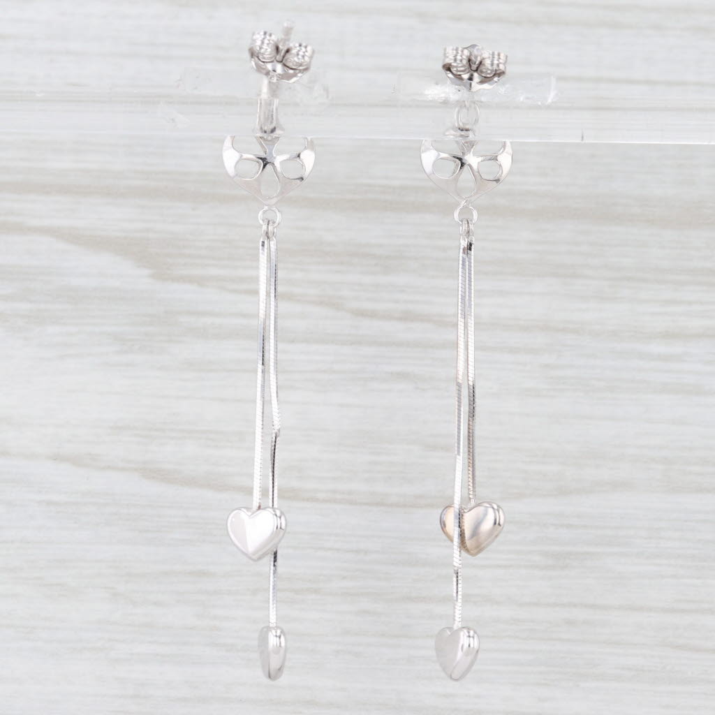 Light Gray Heart Dangle Earrings 18k White Gold Fringe