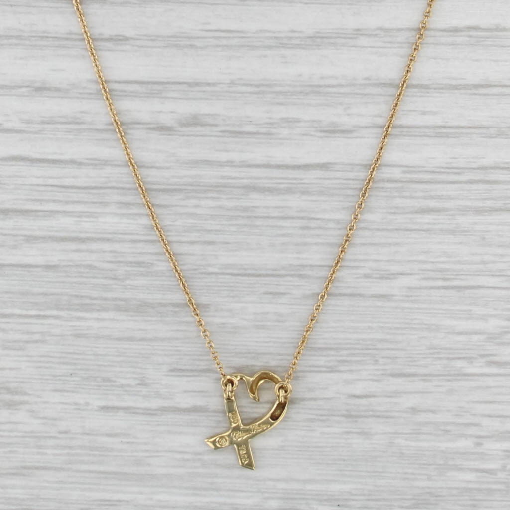 Tiffany Paloma Picasso Loving Heart Pendant Necklace w/ Box 18k Gold 16.5"