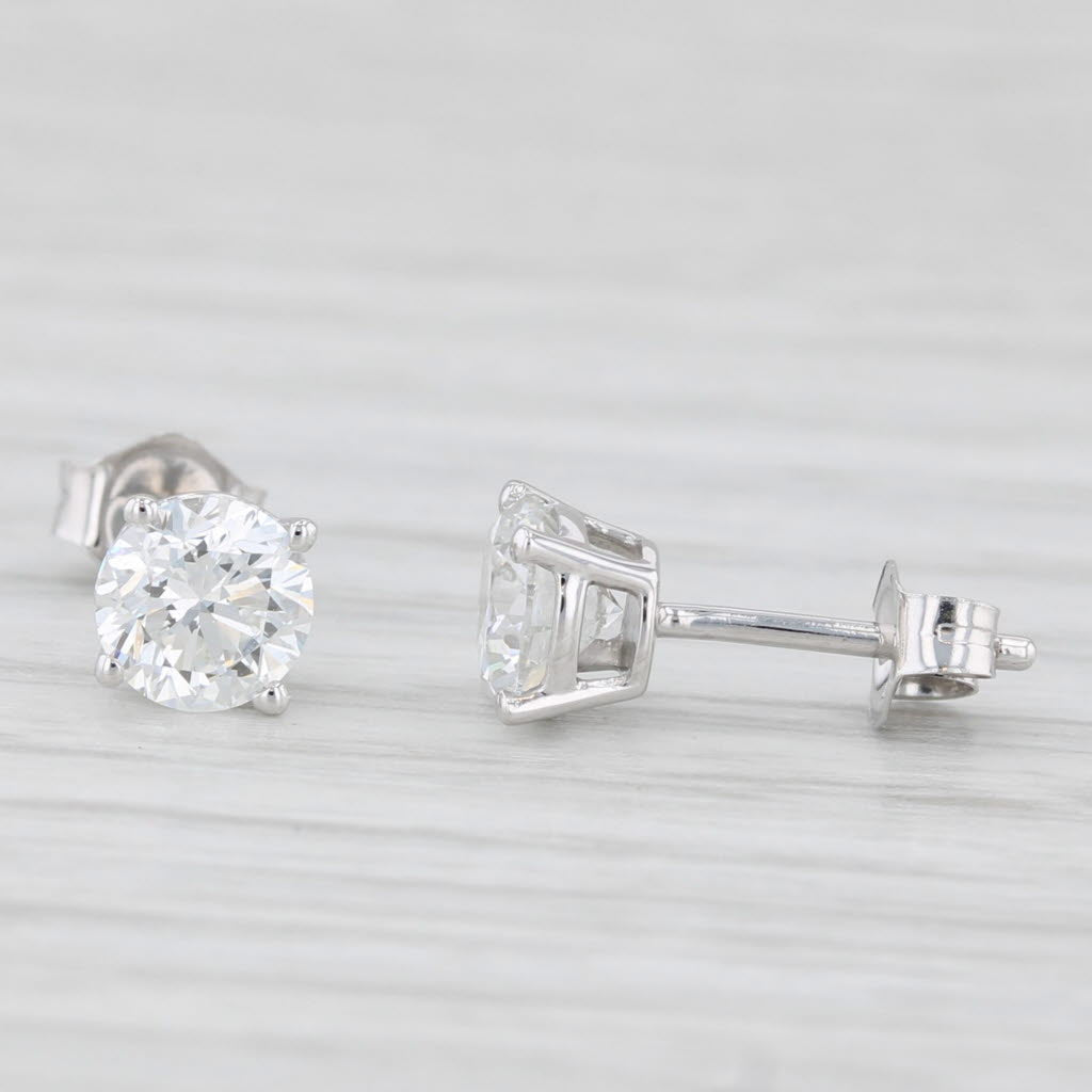 Light Gray 1ctw Lab Created Diamond Stud Earrings 14k White Gold Round Solitaires