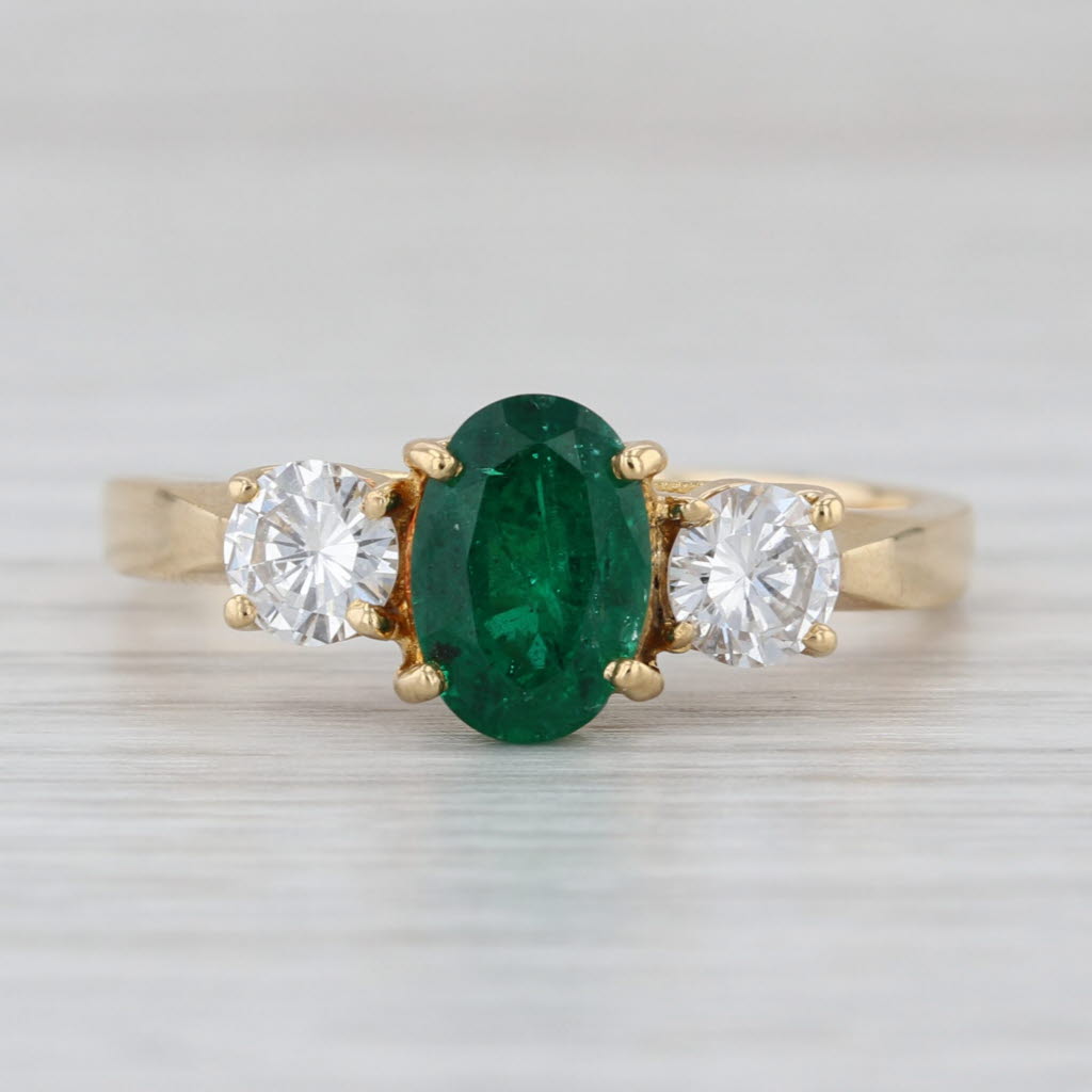 2.25ctw Emerald Diamond Ring 18k Yellow Gold Size 10.5 3-Stone Engagement