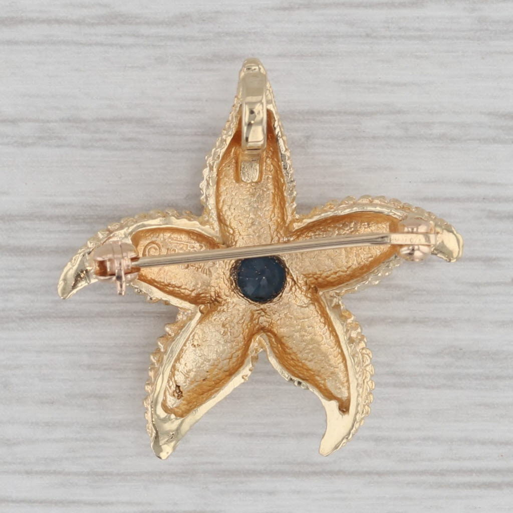 Gray 0.20ct Blue Sapphire Starfish Pendant Brooch 14k Yellow Gold Pin