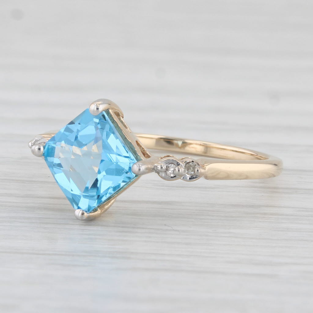 Light Gray 1.85ct Princess Blue Topaz Diamond Ring 10k Yellow Gold Size 7.25