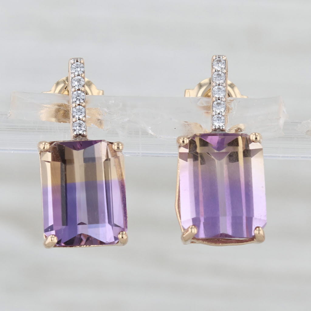 7.05ctw Ametrine Zircon Drop Earrings 14k Yellow Gold