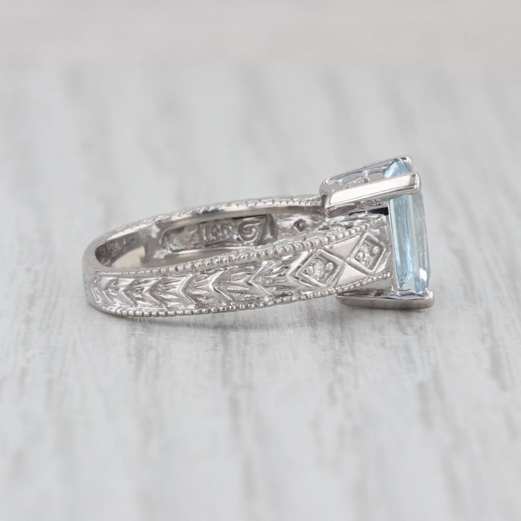 2.06ctw Emerald Cut Aquamarine Diamond Ring 14k White Gold Size 5.5