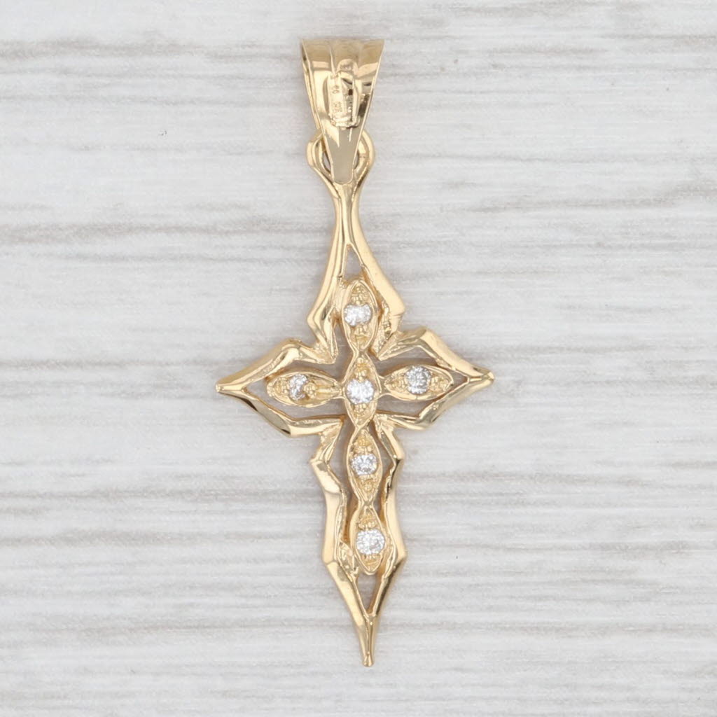 Light Gray 0.10ctw Diamond Cross Pendant 18k Yellow Gold Small Drop