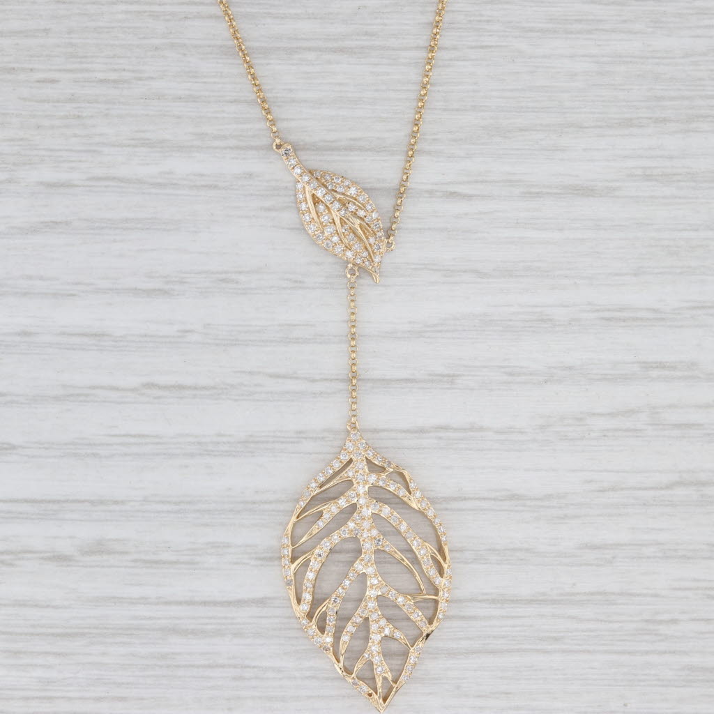 Effy 0.55ctw Diamond Leaf Lariat Pendant Necklace 14k Gold 18" Cable Chain