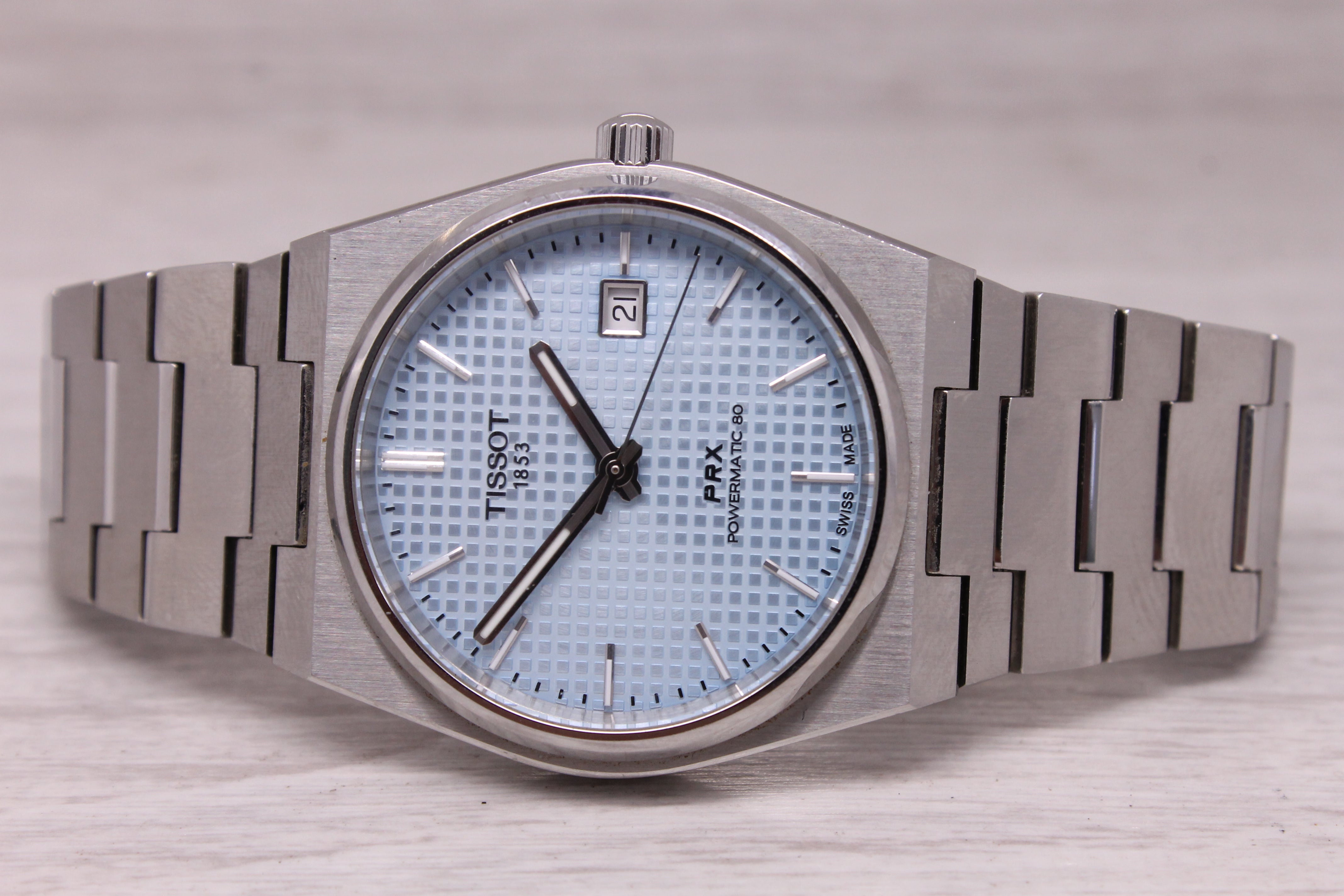 Tissot PRX Powermatic 80 Mens Automatic Watch 40mm Ice Blue Dial Swiss Date
