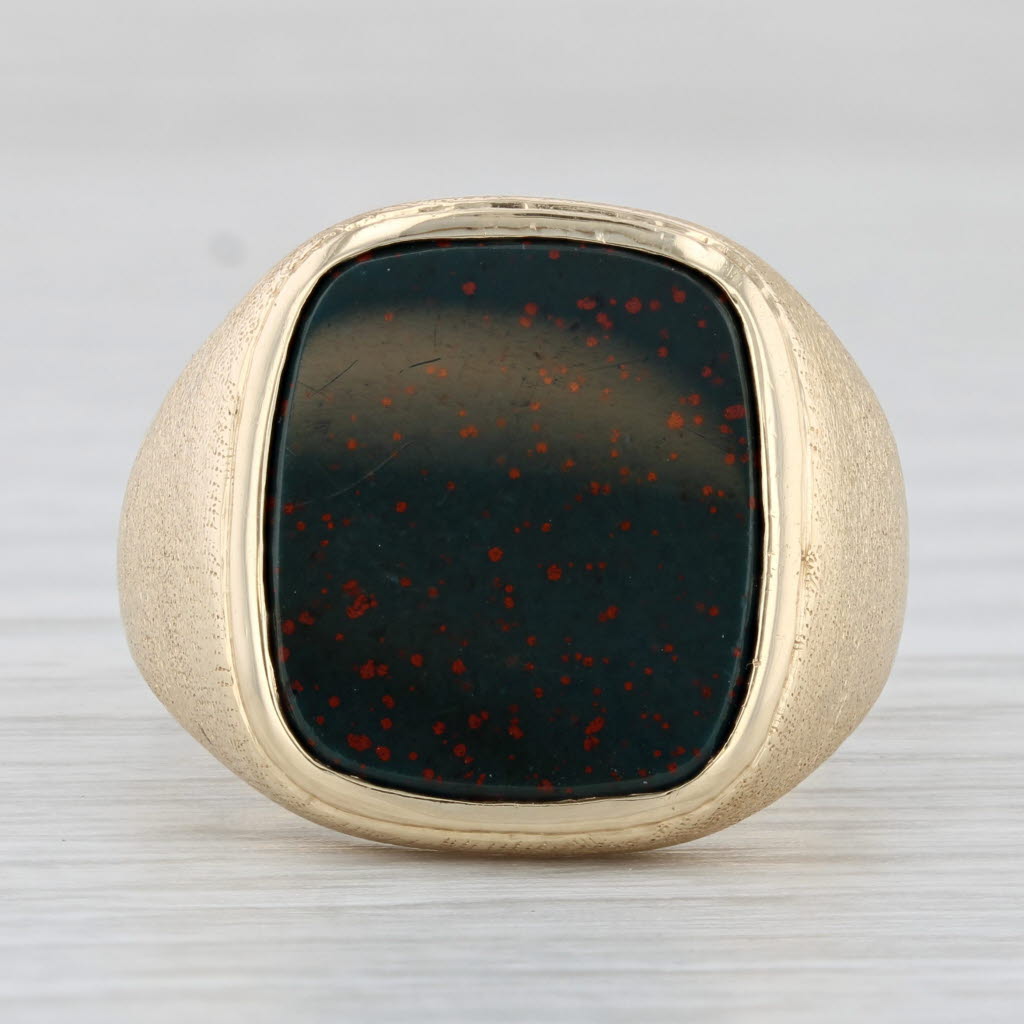 Light Gray Blood Stone Chalcedony Ring 14k Yellow Gold Size 9.5