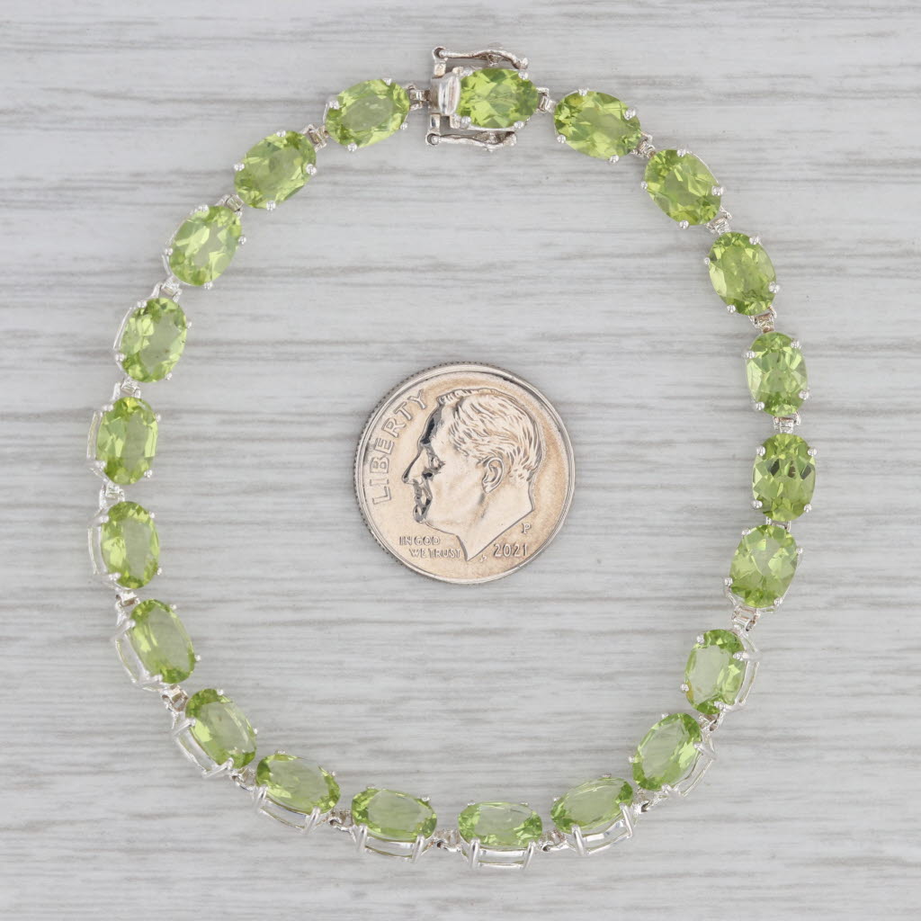 Gray 16ctw Peridot Tennis Bracelet Sterling Silver 7" 5.1mm