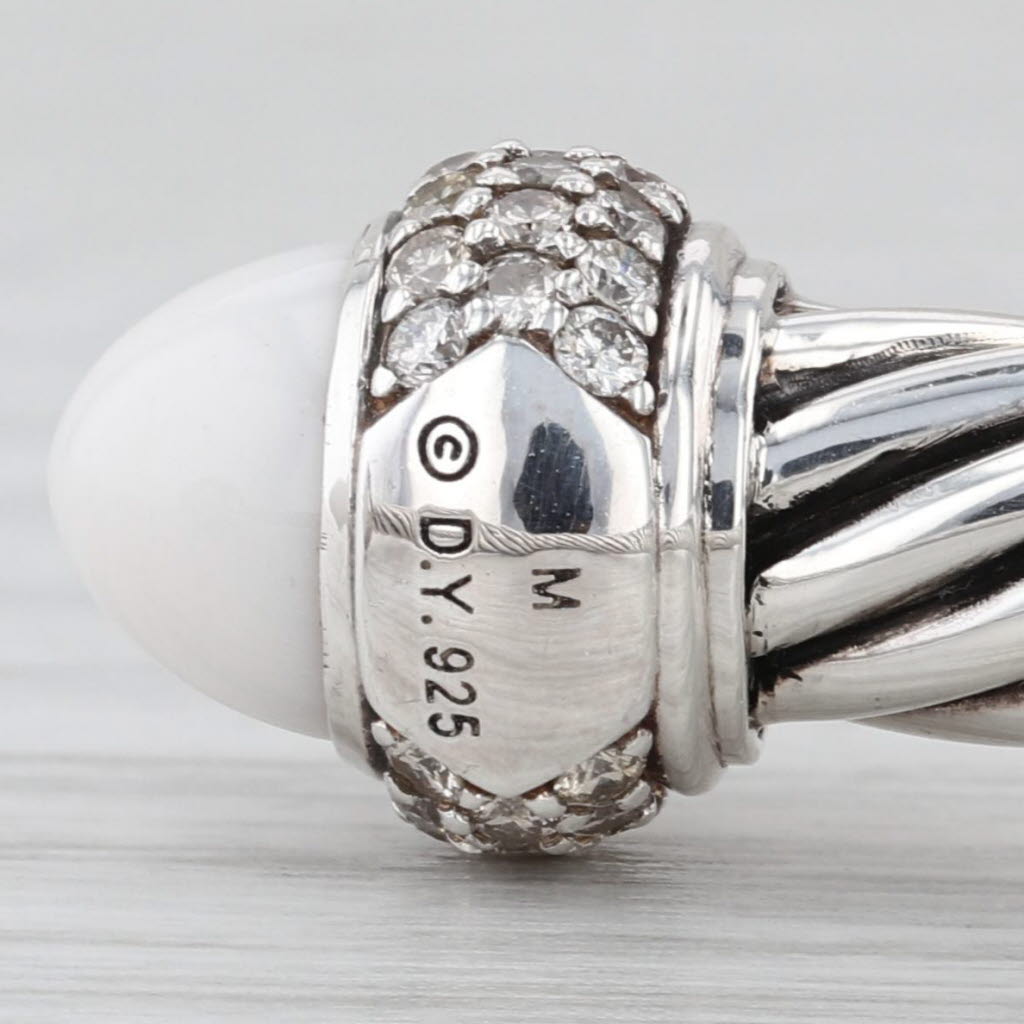 Yurman 1.40ctw Diamond White Agate Cuff Bracelet w/ Pouch Sterling Silver 6.5"
