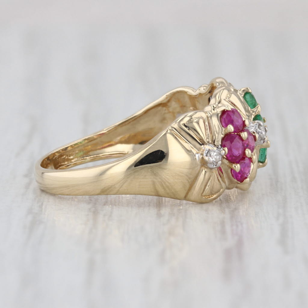 0.94ctw Ruby Emerald Sapphire Diamond Flower Ring 14k Yellow Gold Size 8.25