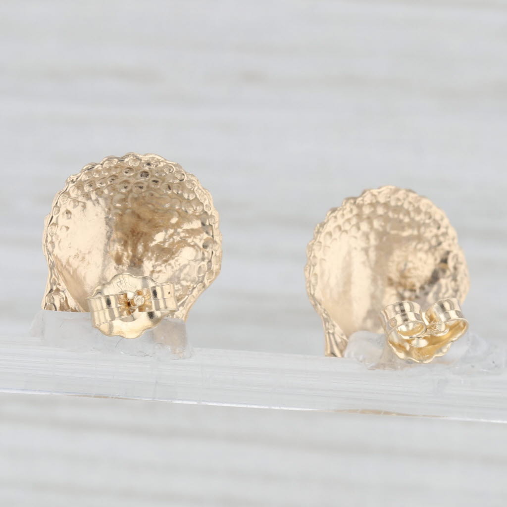 Light Gray Seashell Stud Earrings 14k Yellow Gold Nautical Jewelry