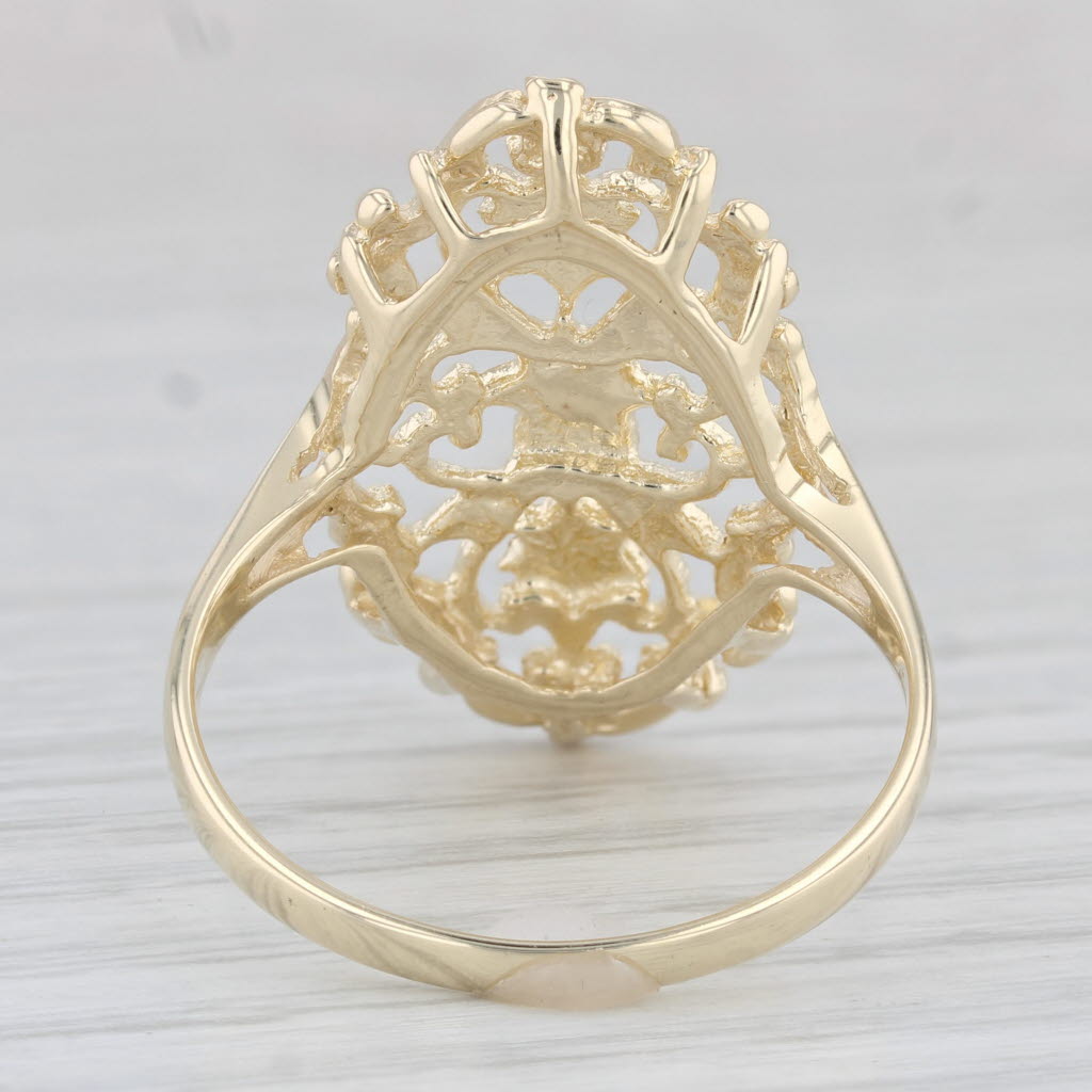 Light Gray Ornate Floral Openwork Ring 14k Yellow Gold Size 10.5 Statement