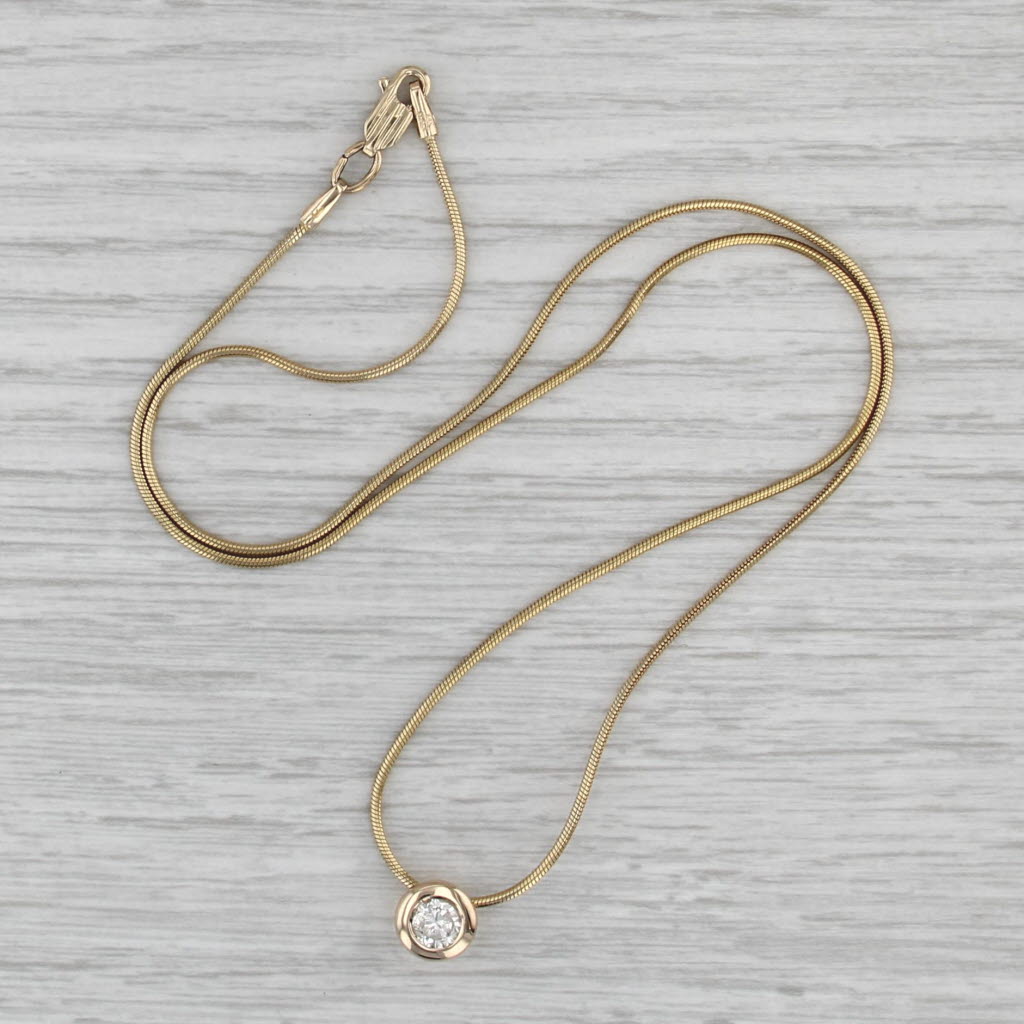 0.57ctw Round Diamond Solitaire Pendant 14k Yellow Gold 18" Snake Chain