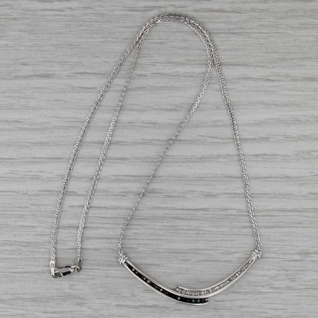 0.18ctw Black White Diamond Bypass Necklace Sterling Silver 17.75" S-Link Chain