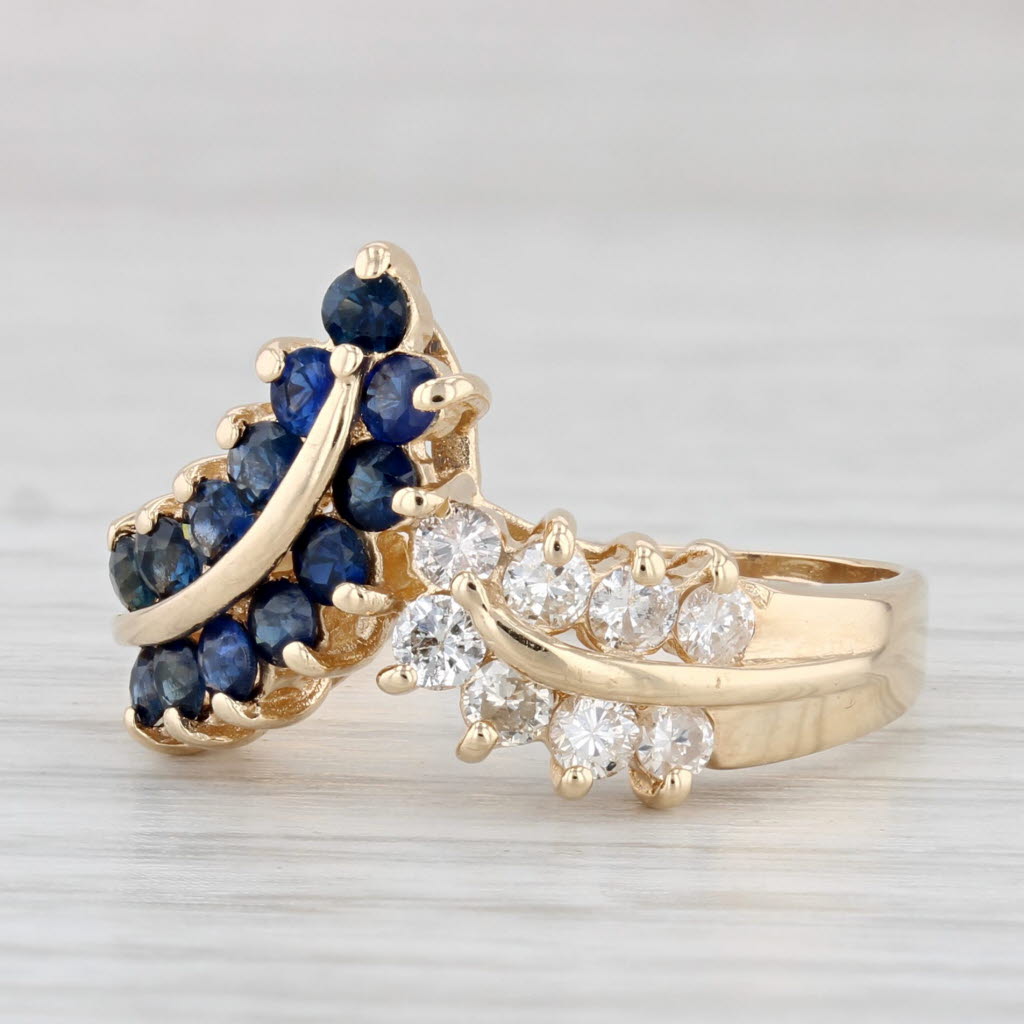 Light Gray 1ctw Blue Sapphire Diamond Contoured V Ring 14k Yellow Gold Size 7